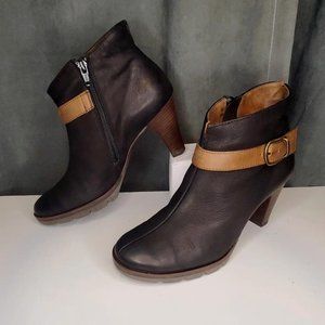 Paul Green Munchen Black Leather Side Zip Ankle Boots w/ Brown Strap UK 3, US 5